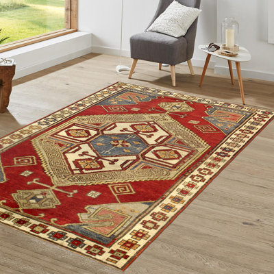 Kazak One-of-a-Kind 4'1" X 5'9" 1940s Wool Area Rug in Rust
