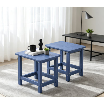 Navy Blue 16.6 Inch Square HDPE Outdoor Side Table Set of 2