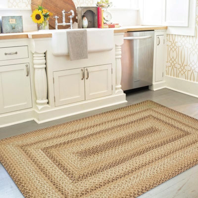 Tapis brun / crème en jute tressé de qualité supérieure Damaj