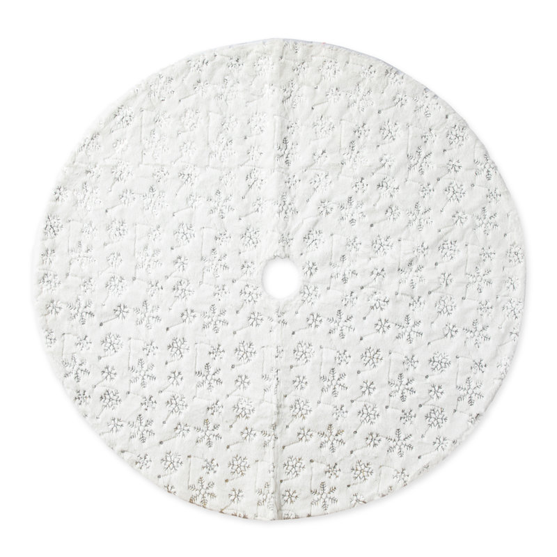 White Faux Fur Snowflake Christmas Tree Skirt, 48 Inches
