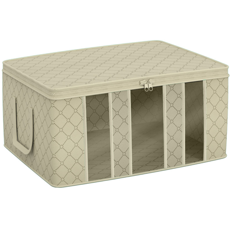 Foldable Storage Fabric Cube Bin Bag Organizers, 3 Section, 1-Piece, Beige