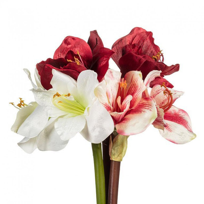 Amaryllis avec 3 fleurs artificielles, Rose