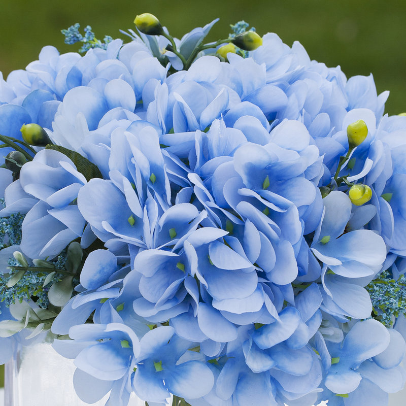 Faux Silk Hydrangea Arrangement in Vase, Blue