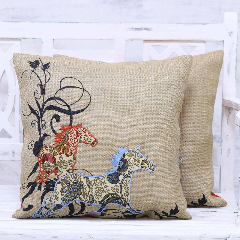 Appliqued Jute / Sisal Pillow Cover