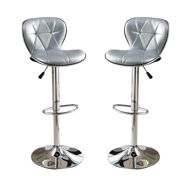 Similicuir contemporain argenté - réglable avec sièges et base de tabourets modernes à hauteur de comptoir rembourrés