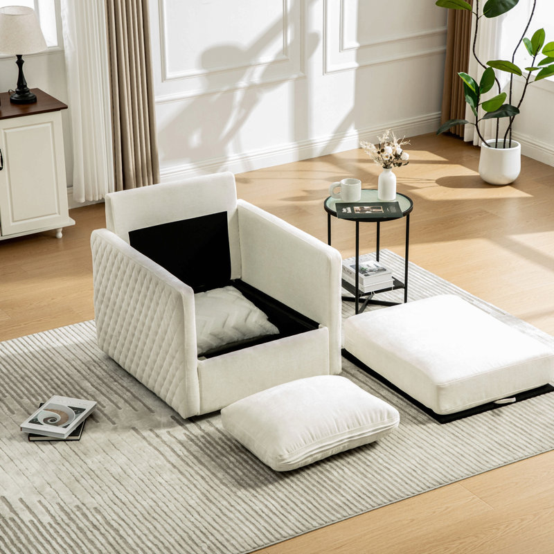 Fauteuil pivotant carré 29,5 po avec accoudoirs pivotants à 360 ° et rangement caché 29,6 po, Beige