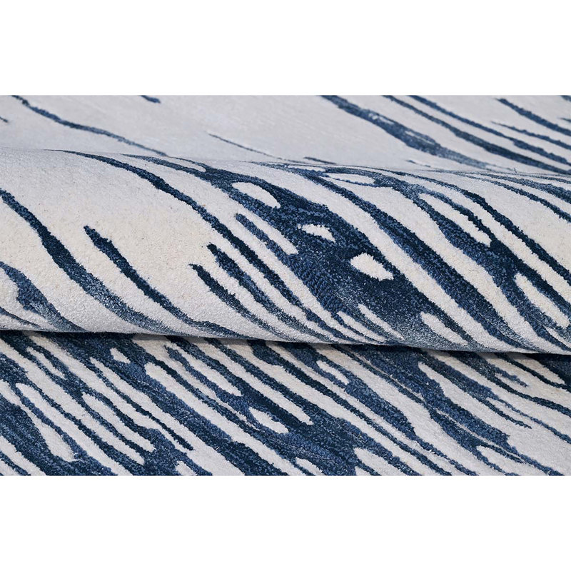 Tapis bleu / blanc de haute qualité noué à la main, Rectangle 9 pi x 12 pi
