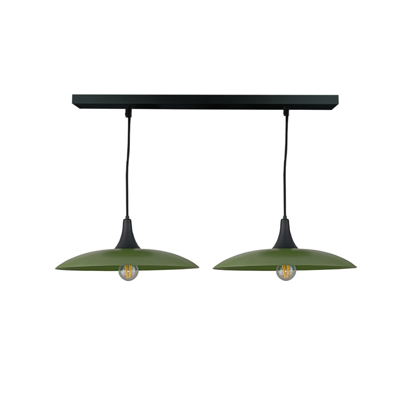 - Light Matte Black Dome Pendant, 120cm H x 110cm W x 41cm D, 2 Lights, Black/Khaki