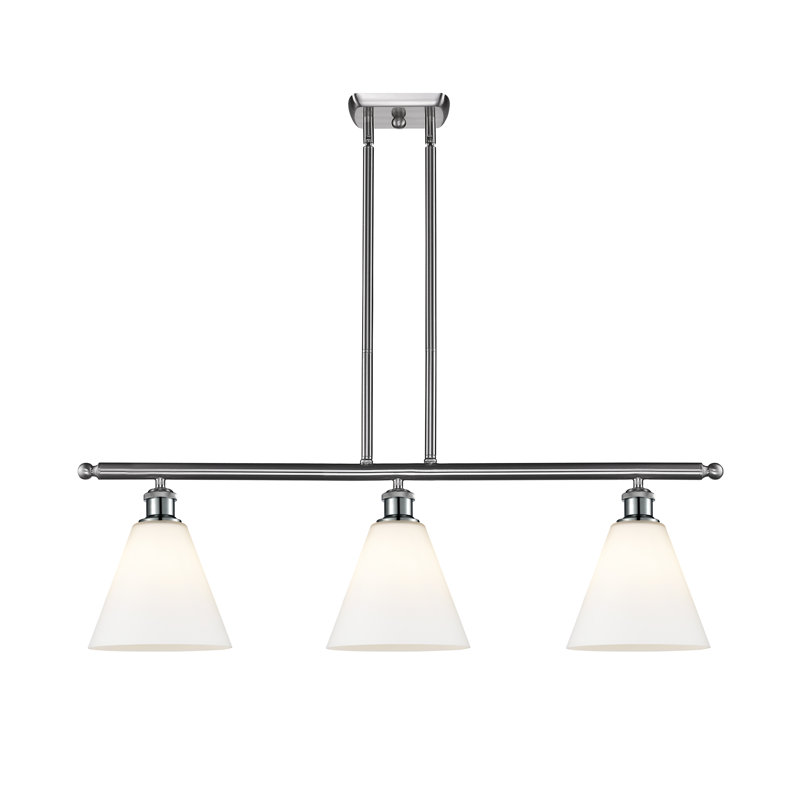 Luminaire suspendu linéaire à 3 lumières pour îlot de cuisine Alzata, Blanc mat, H 44,25 po x l 36 po x P 8 po