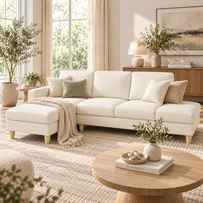 Canapé d'angle en L Lukats de 258 cm (101,5 po) avec méridienne à gauche et pouf, ressorts noués à la main dans huit directions, revêtement en tissu Calico, capacité de charge de 363 kg (800 lb)