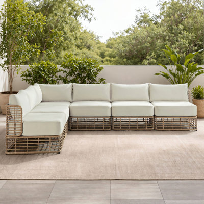 Bogovic 6 - Person Boho-Style Wicker Outdoor Sectional Seating Group With Cushions