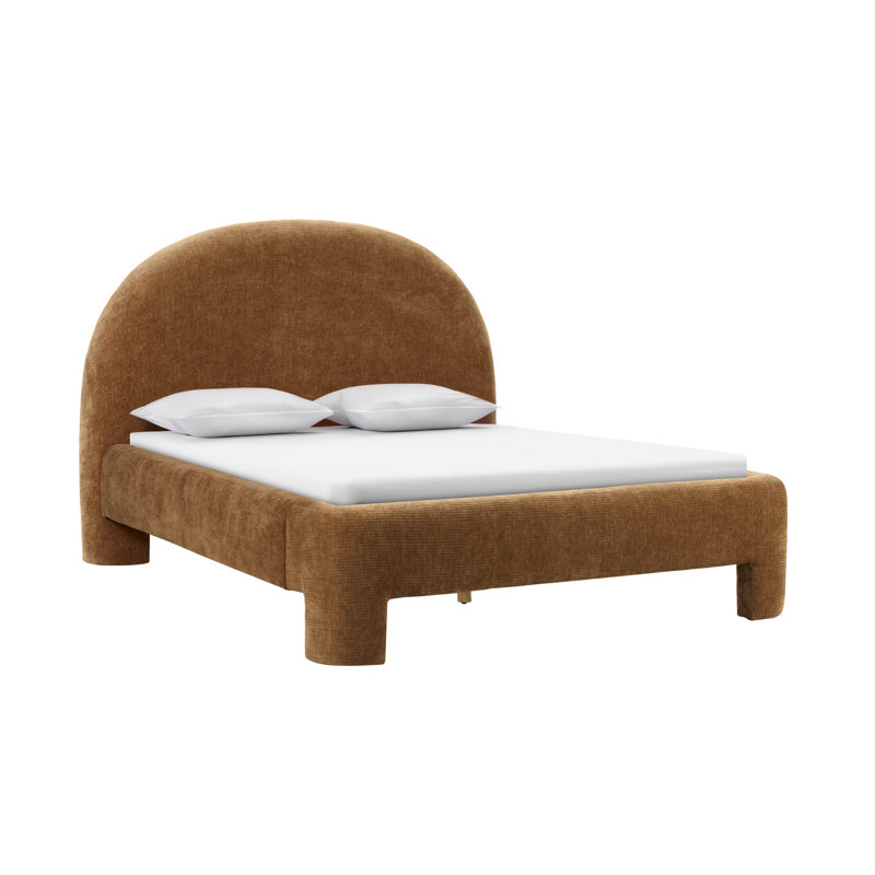 Mila Upholstered Platform Bed, Brown, Queen