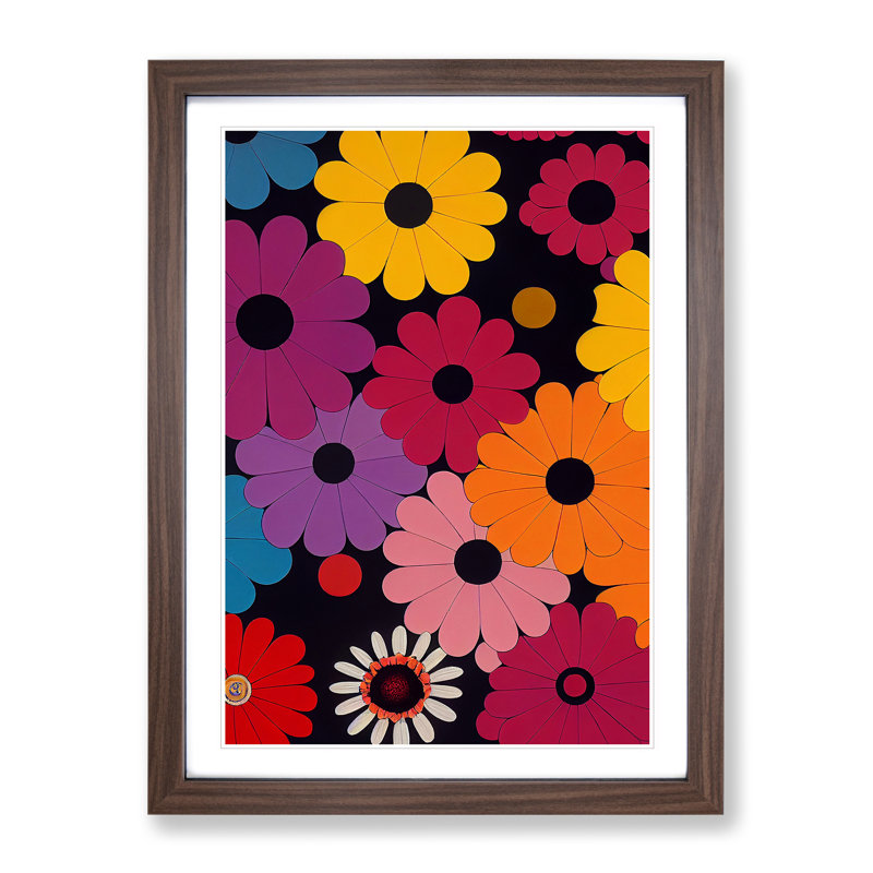 Retro Flowers No.6 - Framed Print, 34cm H x 25cm W x 2cm D, Brown Framed