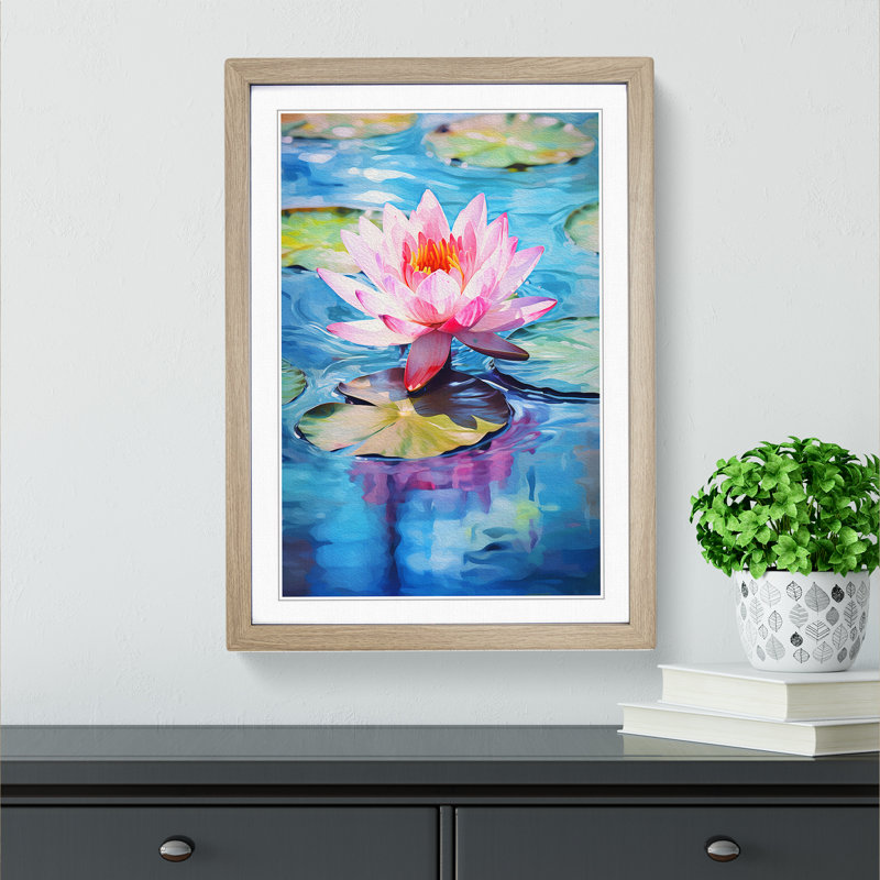 Water Lily Gestural Art - Framed Print, Oak Framed, 64cm H x 46cm W