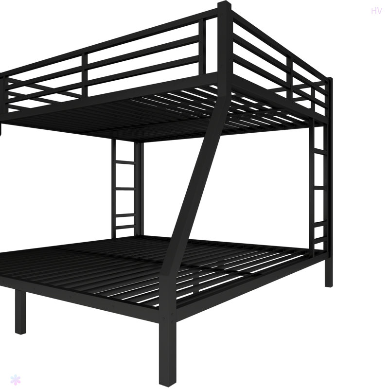 Lit superposé au-dessus de très grand lit en métal pour les adolescents et les adultes, conception peu encombrante avec réduction du bruit et sans sommier, noir