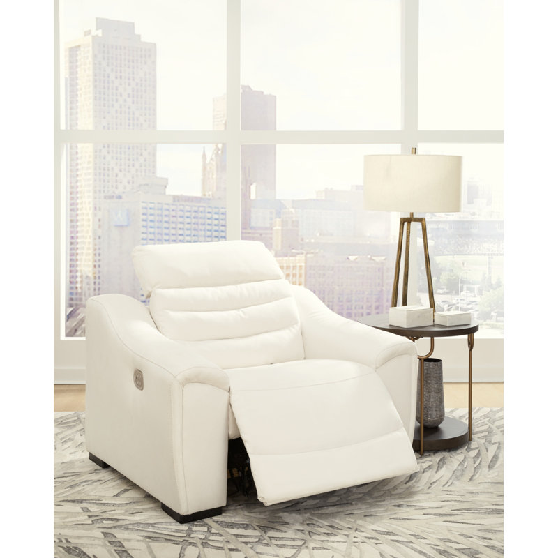 White Faux Leather Contemporary Recliner with Adjustable Headrest