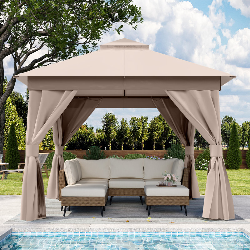 Steel Patio Gazebo, Beige, 10 Ft. X 10 Ft.