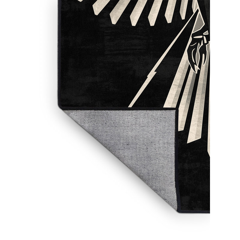Tapis lavable à la machine Ozgur Thunderbird Art Deco Starburst en noir - reliure noire, 5 x 7