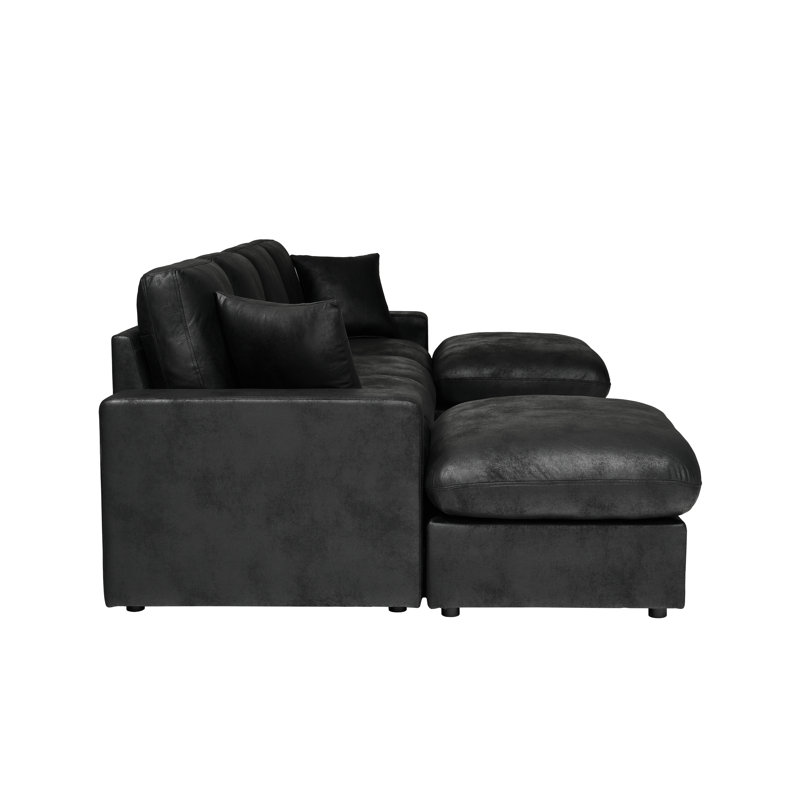Sofa de coin Mountster avec deux poufs, Polyester noir