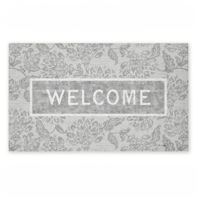 Distressed Ornate Florals Welcome Printed Outdoor Door Mat, design by Tim Coffey, 18"x30"