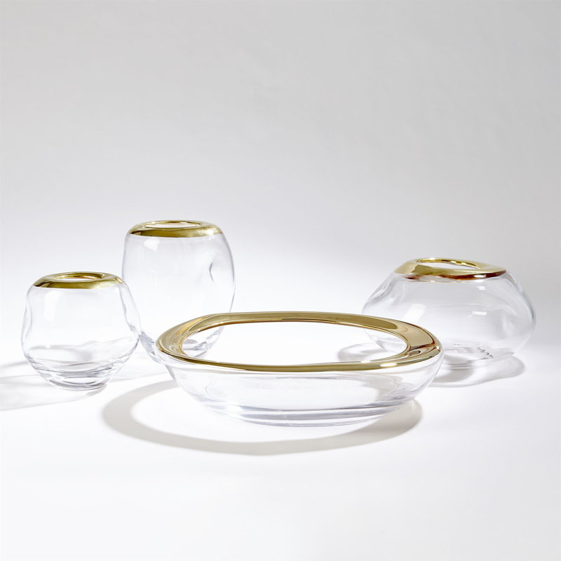 Clear and Gold Handcrafted Glass Vase with 24k Rim