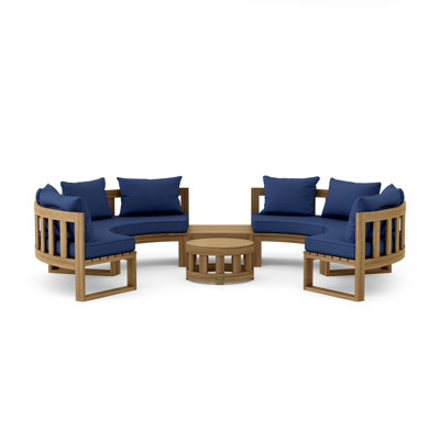 Circular Modular Teak 8 - Person Patio Conversation Sets with Sunbrella® Cushions