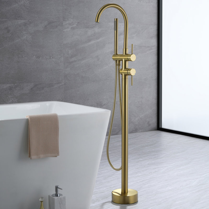 Freestanding Tub Filler With Hand Shower, 360° Swivel Spout, Cupc Ceramic Valve, High-Flow 3.9 GPM, 304 Stainless Steel, Matte Black / Brushed Gold / Brushed Nickel