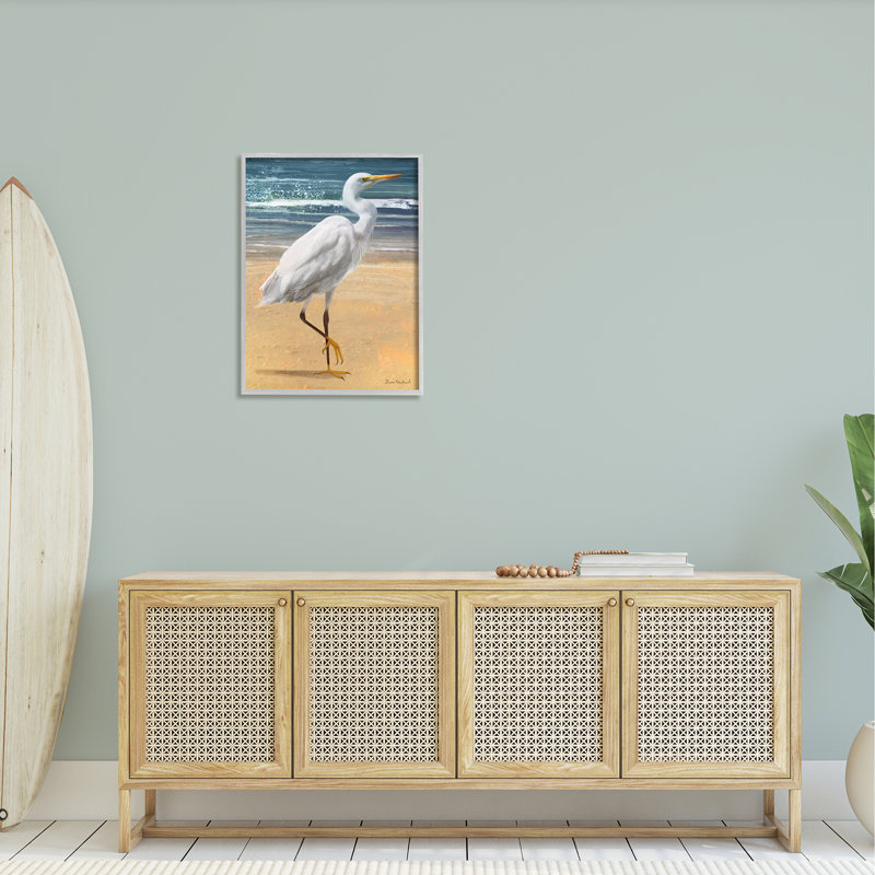 Héron blanc debout, H 30 po x l 24 po x P 1,5 po, Estampe numérique Farmhouse