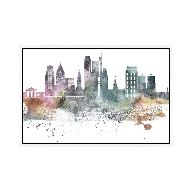 Philadelphia Pastel Skylines - Print on Canvas, 66.04 cm H x 45.72 cm W, White Framed