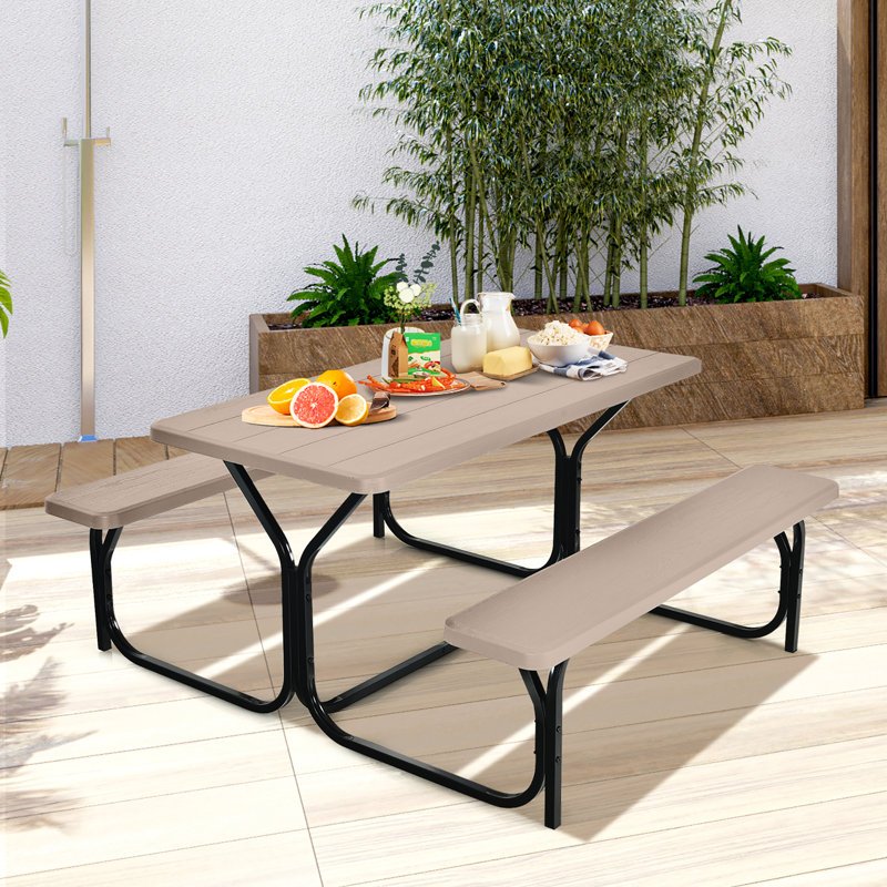 Kutlay 4 - Person Metal Patio Dining Set with Rectangular Table, Light Brown/Black