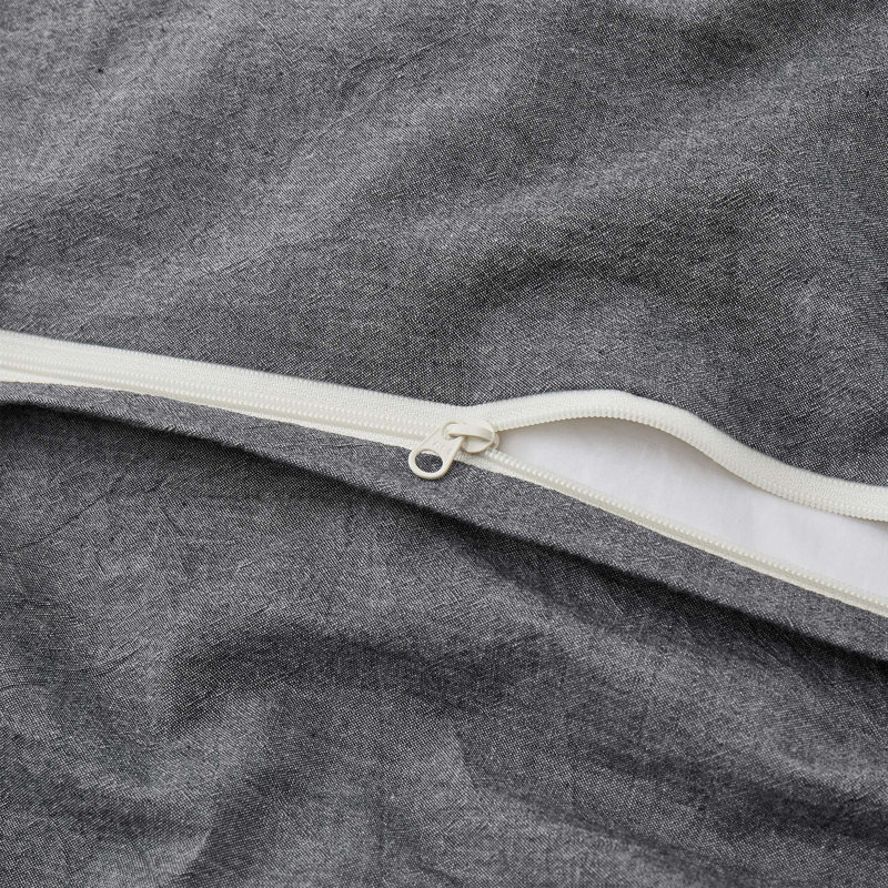 Ensemble de housse de couette en jacquard de coton Double Gauze, Housse de couette grand et 2 taies d'oreiller, Gris foncé