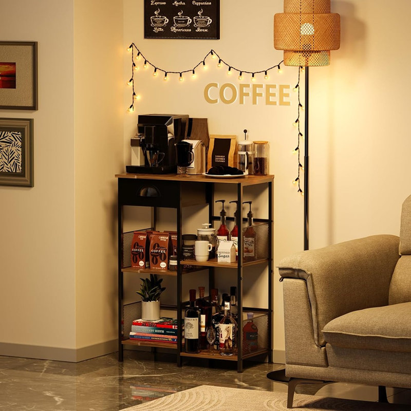 Petite armoire à café, rangement à 5 niveaux, rustique