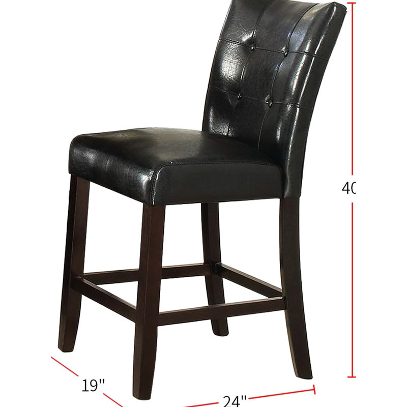 De 2 chaises de hauteur de comptoir d'apparence moderne, similicuir noir, dossier, assise coussinée, cuir de construction en bois, style contemporain, coussin d'assise, structure