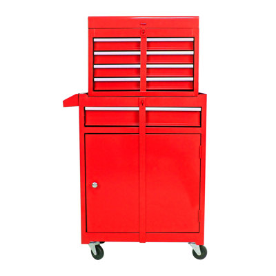 Coffre de rangement pour 5 outils avec roulettes verrouillables, plateau amovible et tablette réglable - Organisateur de garage atelier rouge