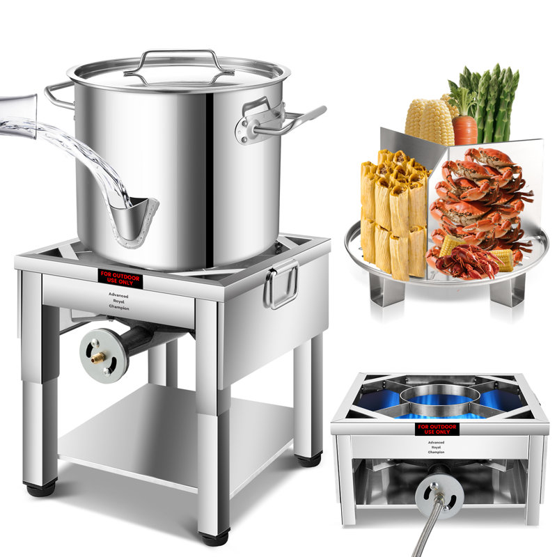 Arc 20qt Stainless Steel Steamer Pot With Propane Burner/foldable Legs For Outdoor Cooking,easy-fill Water Spout, Seafood Crab Steam With Divider And Steamer Rack (5 Gallon)