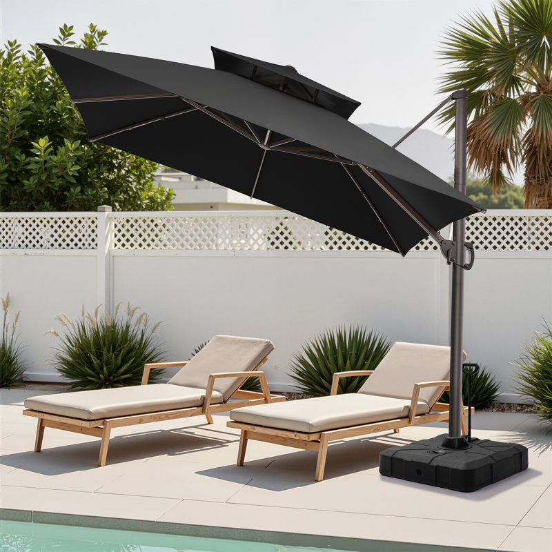 116' X 116' Square Double Top Patio Cantilever Umbrella, Wheel Weighted Base Included, Noir