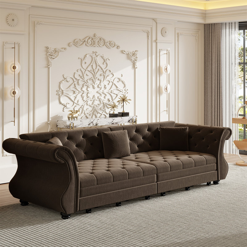 Canapé-lit Chesterfield surdimensionné de 97,6 po, H 34,6 po x l 97,6 po x P 32,7 po, Brun