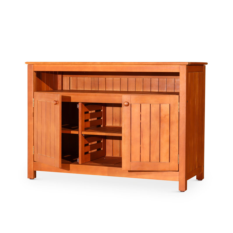 Buffet d'extérieur naturel en eucalyptus avec rangement Natural - Armoire de patio résistante aux intempéries certifiée FSC
