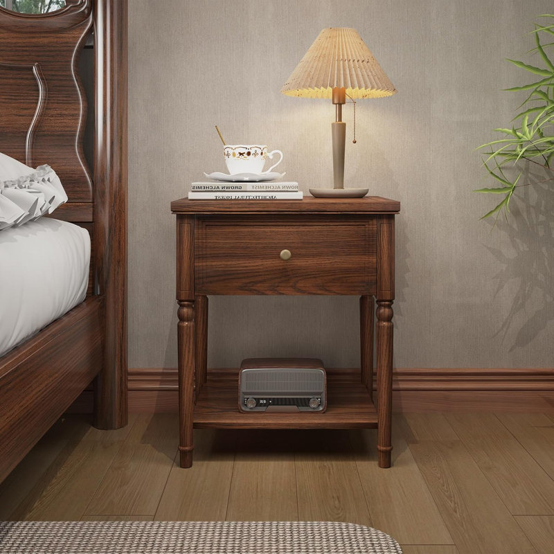 Ensemble de 2 tables de chevet carrées en bois massif, de style moderne, Noyer