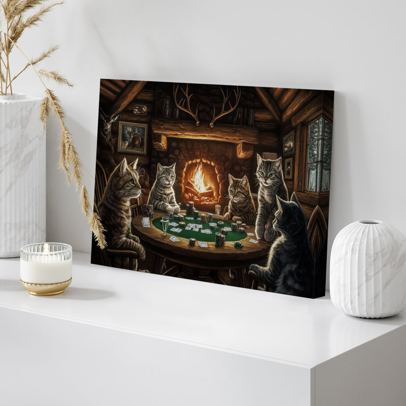 Reproduction d'art sur toile, "Cats jouer au poker" par Fireplace, H 16 po x l 24 po, Toile tendue, Ne s’applique pas