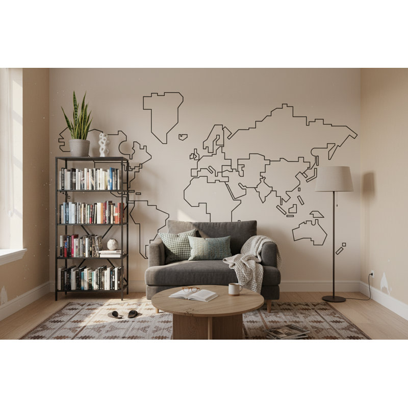Papier peint carte du monde, Beige, L 108 po x l 140 po