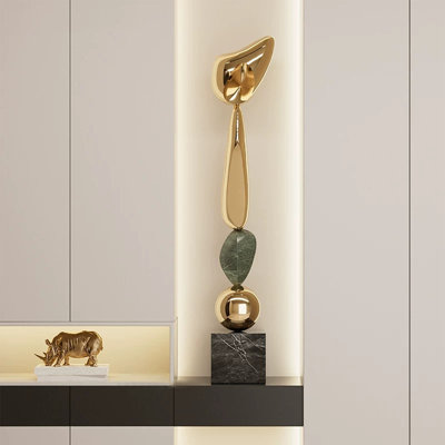 Or, vert, noir, forme libre, acier, verre, objet décoratif, marbre