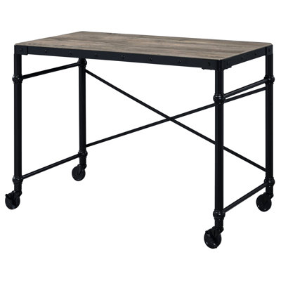 Office Rustic Desk With Flexible Wheels, Industrial Style Industrial-style Wood For Area