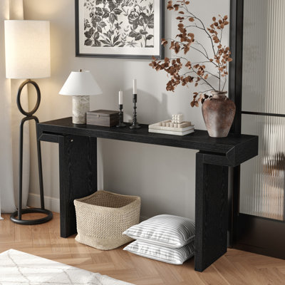 Table d'appoint rustique 60 pouces, table d'appoint rustique en bois patiné pour le salon, couloir, noir