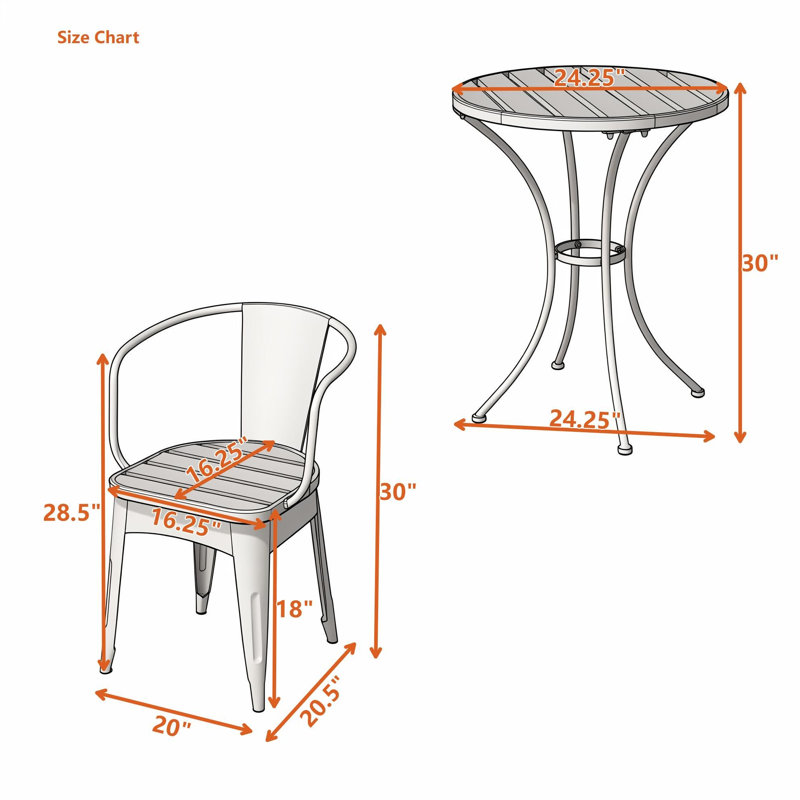 Ensemble bistro 3 pièces avec deux fauteuils et une table ronde à lattes, Teal