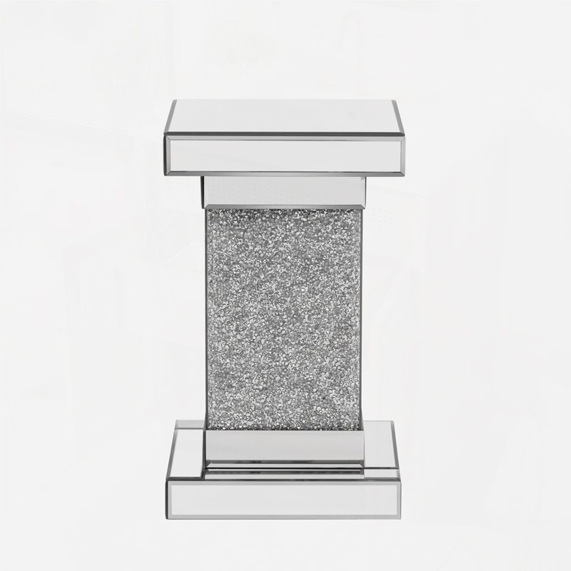 Table de bout à miroir argentée carrée avec lumières DEL, table d'appoint moderne avec diamant concassé pour le salon, aucun assemblage requis