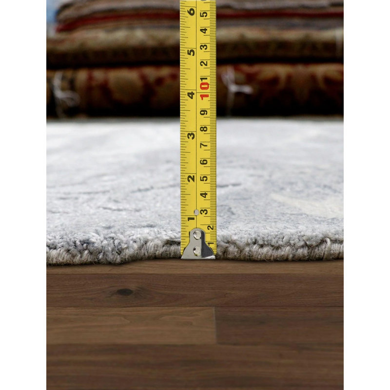 Tapis bleu en laine / coton / viscose rectangulaire sans motif à la main 5 pi 1 po x 7 pi 7 po