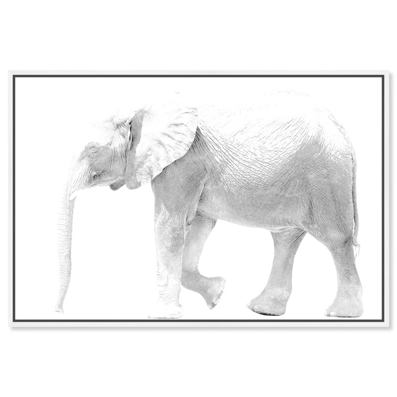 Éléphant blanc, éléphant sauvage de la jungle, blanc moderne - impression, Toile avec cadre blanc, H 24 po x l 36 po