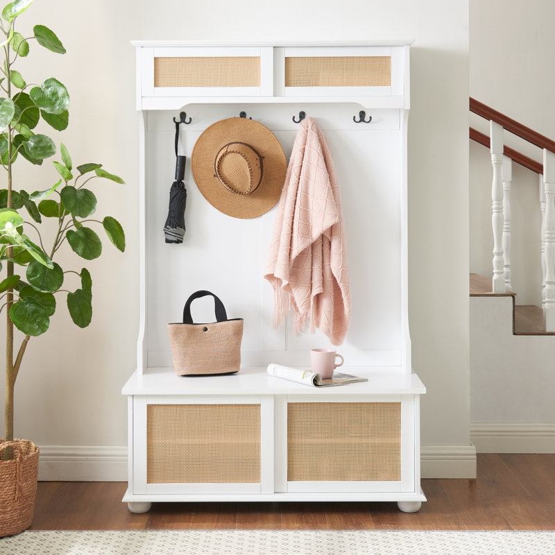 Hall Tree Storage Bench Shoe Rack for Entryway, White