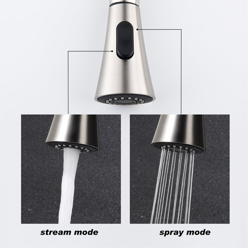 Robinet de cuisine escamotable - Levier unique pour un fonctionnement facile de l'eau, buse à arc élevé rotatif à 360 °, finition en nickel brossé sur acier inoxydable, surface de corrosion, bulles aérées douces et douces